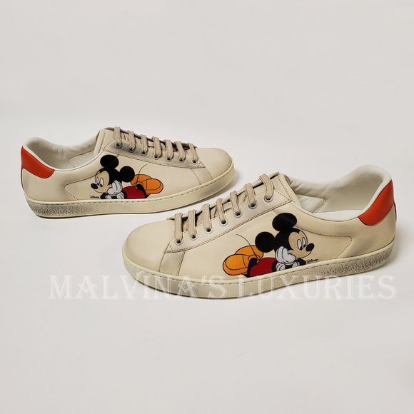 GUCCI SNEAKERS MENS LEATHER DISNEY ACE MICKEY MOUSE SIGNATURE SHOES - Picture 8 of 16